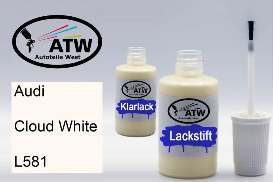 Audi, Cloud White, L581: 20ml Lackstift + 20ml Klarlack - Set, von ATW Autoteile West.